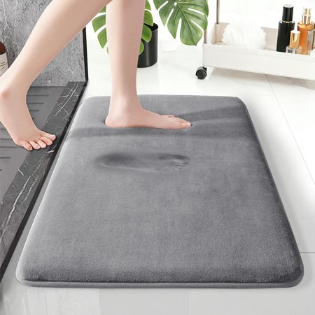 XIECUVA 1 Inch Memory Foam Bathroom Rugs, Super Absorbent Velvet Bath Rugs, Non-Slip, Machine Washable (16"×24", Dark gray)