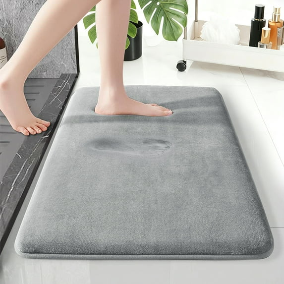 XIECUVA 1 Inch Memory Foam Bathroom Rugs, Machine Washable Non-Slip Bath Rugs, Super Absorbent Velvet (24"×36", Light gray)