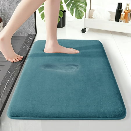 XIECUVA 1 Inch Memory Foam Bathroom Rugs, Machine Washable Non-Slip Bath Rugs, Super Absorbent Velvet (24"×36", Olive green)