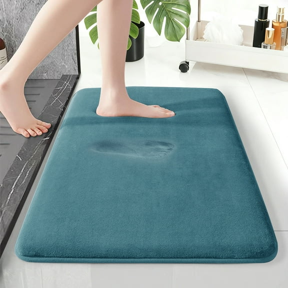 XIECUVA 1 Inch Memory Foam Bathroom Rugs, Machine Washable Non-Slip Bath Rugs, Super Absorbent Velvet (24"×36", Olive green)