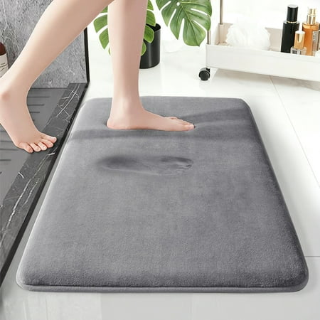 XIECUVA 1 Inch Memory Foam Bathroom Rugs, Machine Washable Non-Slip Bath Rugs, Super Absorbent Velvet (20"×32", Dark grey)