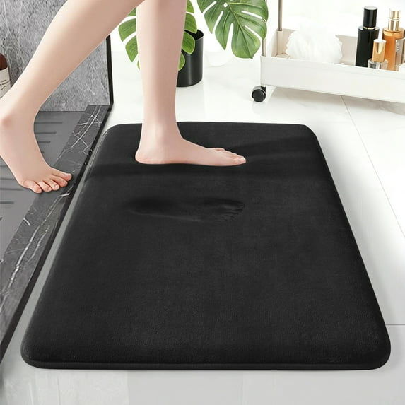 XIECUVA 1 Inch Memory Foam Bathroom Rugs, Machine Washable Non-Slip Bath Rugs, Super Absorbent Velvet (20"×32", Black)