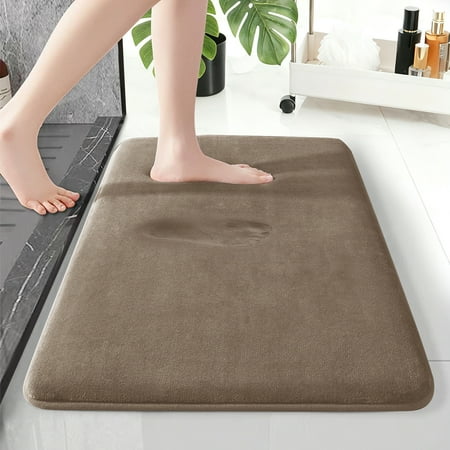 XIECUVA 1 Inch Memory Foam Bathroom Rugs, Machine Washable Non-Slip Bath Rugs, Super Absorbent Velvet (20"×32", Brown)
