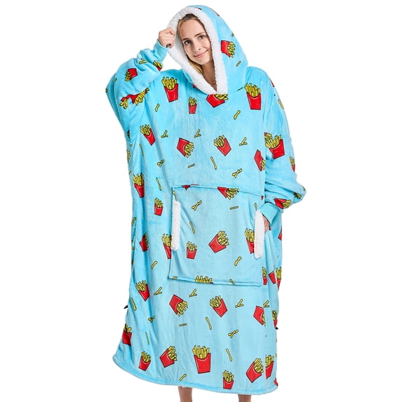 XIECUVA Wearable Blanket Hoodie, Flannel Sherpa Fleece, Warm and Cozy Giant Sweatshirt for Adult, Woman and Man, One Size Fits All (Chips)