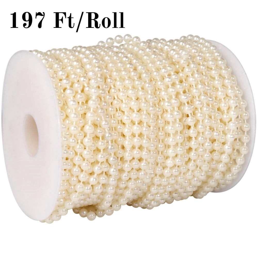 Gogcaro 4mm Millet Beads Crafts Faux Pearl Beads Garland Pearl Bead Roll Strand of Pearls to Decorate Floral Centerpieces Wedding Party Favor Christmas Tree(197 Feet)