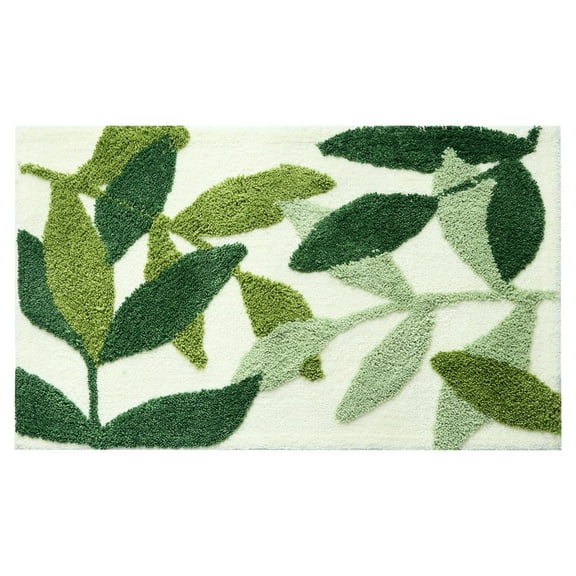 XIEULQP Bathroom Rugs - Green Bath Rug Non Slip Back Water Aabsorbent Leaves Plush Microfiber Small Bathroom Rug Leaf Shower Mat Cute Green Bath Mat Doormat 18 X 26 in