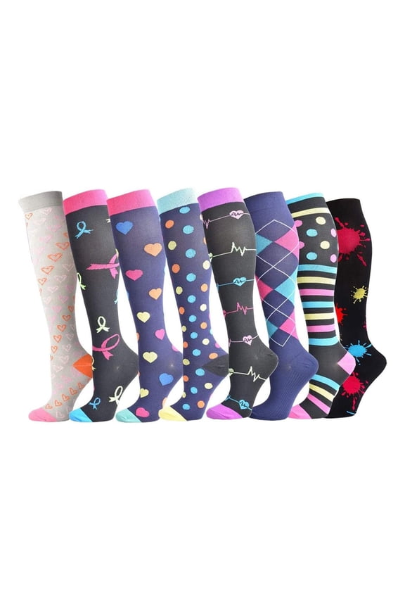 Compression Socks for Women Unisex 8 Pairs Socks Brede Kalf Compressie Sports Socks, White Crew Socks Women L