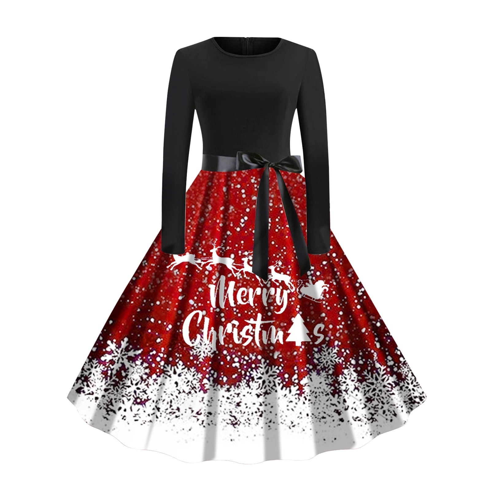 XIFHUI Dresses for Women 2024 Womens Retro Large Swing Dress Christmas
