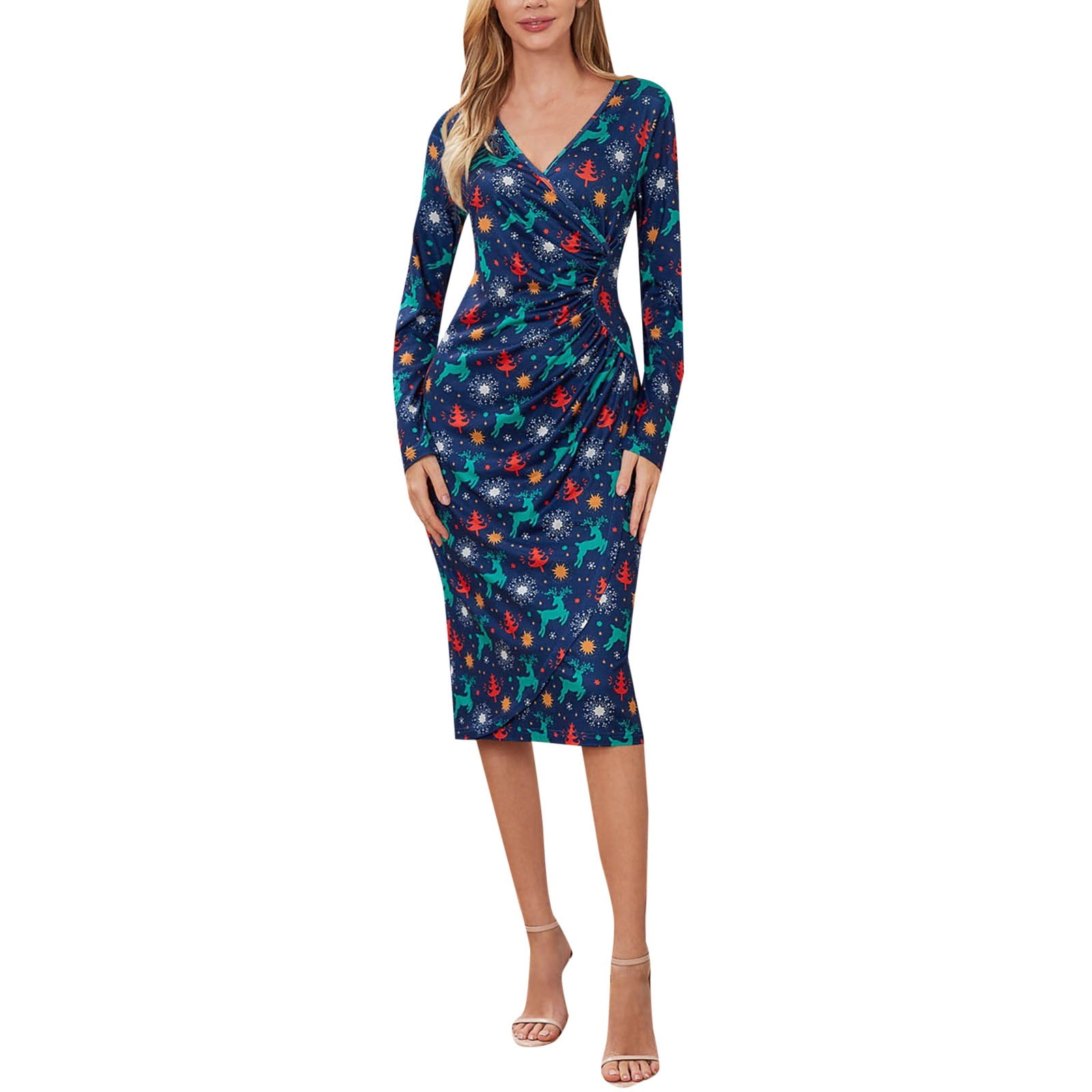 XIFHUI Sexy Dresses for Women's Casual Temperament Christmas Print V ...