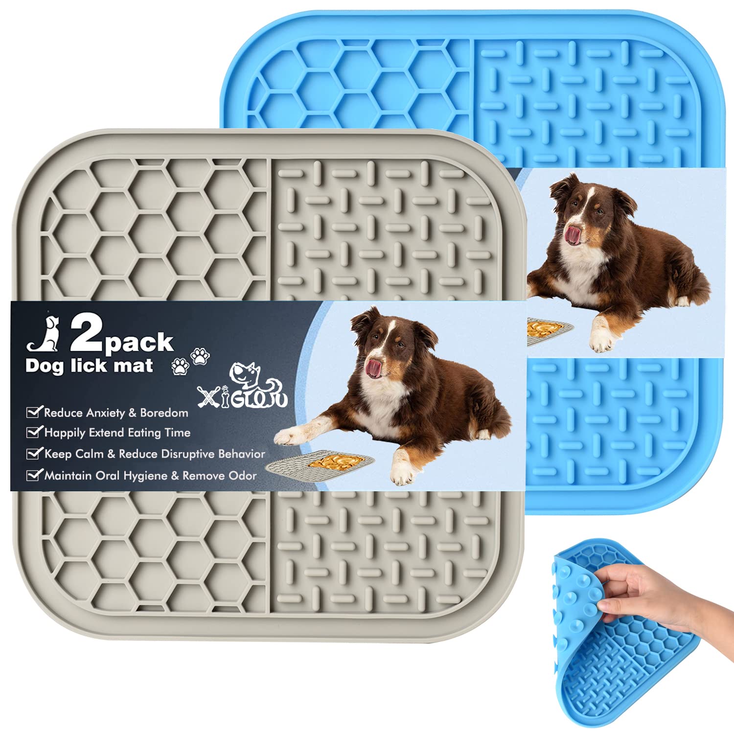 XIGOU Dog Lick Pad, STF9 2Pack Large Licking Mat for Dogs, Dog Slow