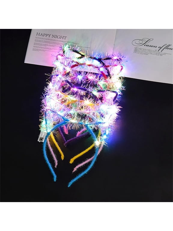 10 Pieces Cat Ears Headbands Set, LED Cute Cat Light Up Head Accessories, Glowing Girls Headdress Party Supplies For Night Clubs, Raves, Concert Party,Christmas,Halloween,Adults,Kids