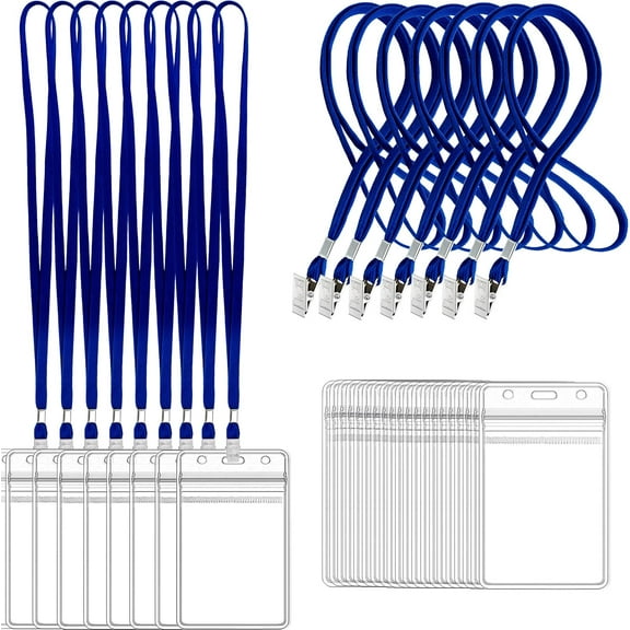 XIHAMA 10Pcs Clear Plastic Name Tags Badge ID Card Holders and 10Pcs Black Lanyards with Clip