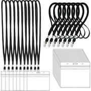 XIHAMA 10pcs Clear Plastic Horizontal Name Tag Badge ID Card Holder and 10pcs Black Lanyards Lanyard with Clip for ID Badge