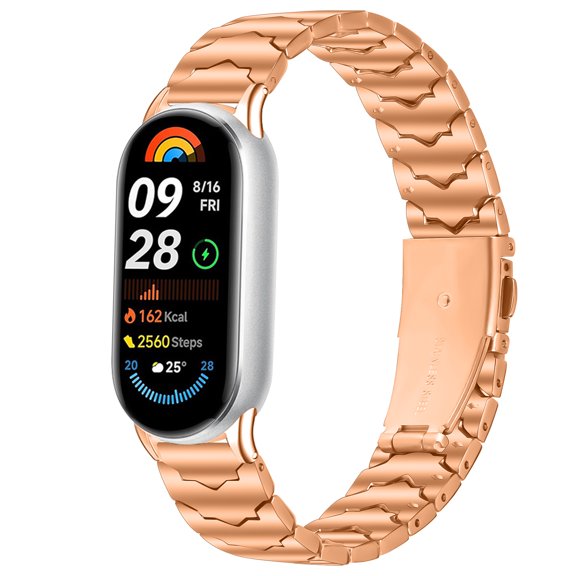 XIHAMA 12mm Stainless Steel Watch Band for Women, Compatible with Xiaomi Smart Band 8/9/10, Metal Replacement Bracelet with Secure Clasp in Black/Silver/Rose Gold/Gold