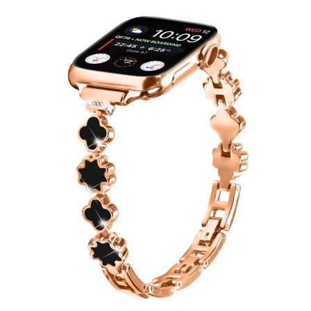 XIHAMA 14mm Clover & Mother-of-Pearl Watch Band for Women, Compatible with Apple Watch 38/40/41/42mm Series 1-10, Stainless Steel Metal Bracelet with Secure Clasp