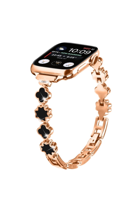 14mm Clover & Mother-of-Pearl Watch Band for Women, Compatible with Apple Watch 38/40/41/42mm Series 1-10, Stainless Steel Metal Bracelet with Secure Clasp