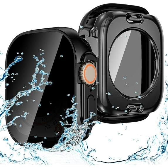 XIHAMA 2 in 1 Waterproof Privacy Case For Apple Watch 9 8 7 Screen Protector40mm 41mm44mm 45mm 49mm Front Anti-Peeping Tempered Glass Shield Back Bumper for iWatch Accessories