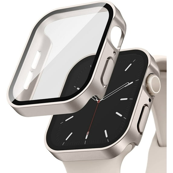 XIHAMA 2 Pack Hard Case for Apple Watch 40/41/44/45mm Series 6 SE Series 5 Series 4 with Tempered Glass Screen Protector, Black Ultra-Thin Durable Waterproof Case for iWatch