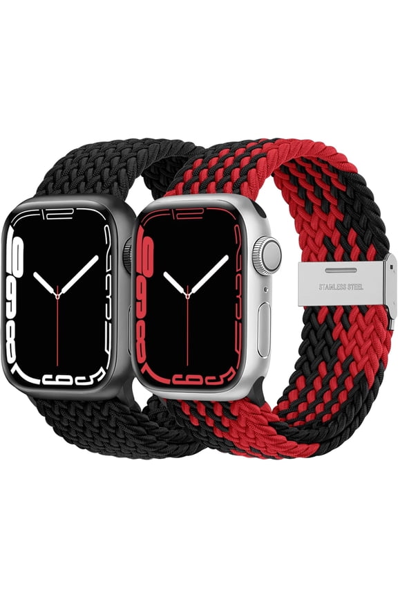 2 Pack Stretchy Solo Loop Compatible with Apple Watch Band 38mm 40mm 41mm 42mm 44mm 45mm 46mm 49mm Women Men, Braided Sport Strap Wristband for iWatch Series 10/9 8/7/6/5/4/3/SE Ultra/Ultra2