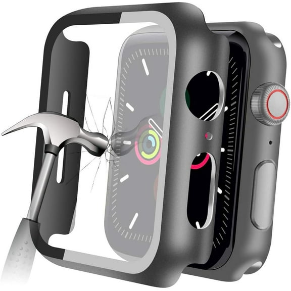 XIHAMA 2 Pieces for Apple Watch 1/2/3/4/5/6/7/8/9/Series 38mm/42mm Case with Built-in Tempered Glass Screen Protector, Thin Protective Bumper Full Coverage Hard Case
