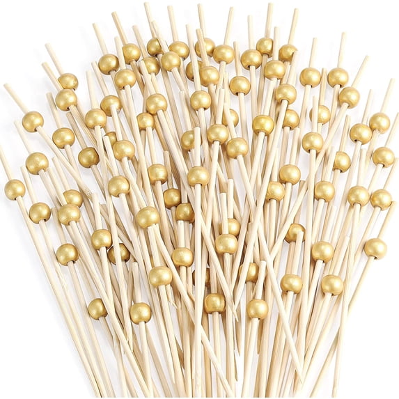 XIHAMA 200 Pcs Cocktail Picks, 4.7 Inch Toothpicks for Appetizers, Bamboo Cocktail Sticks Skewers for Drinks, Desserts, Charcuterie, Wedding Party Fancy Toothpicks, Natural Pearl Mini Food Picks Decor