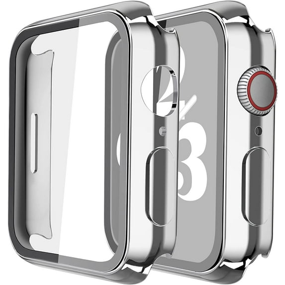 XIHAMA 2Pcs Hard PC Case for Apple Watch Series 9/8/7 45mm Tempered Glass Screen Protector, Ultra-Thin Scratch-Proof Cover for iWatch 9/8/7