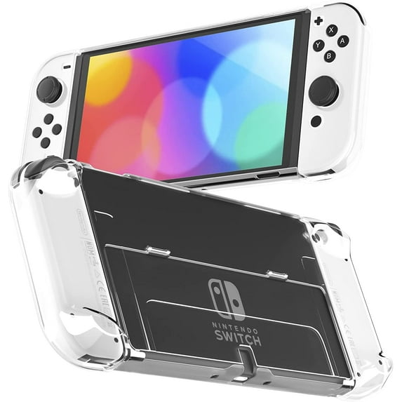 XIHAMA 3 in 1 Case for Nintendo Switch OLED, Clear Dockable Shell Compatible with Switch OLED and Joycon Controller, Comfort Grip Case with Shock-Absorption and Anti-Scratch Design