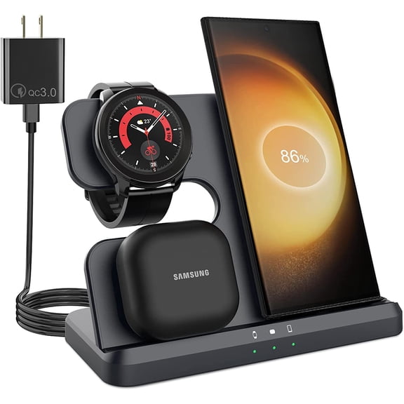XIHAMA 3 in 1 Wireless Charger for Samsung,Samsung S23 Ultra charger for S24ultra/S22Ultra/S23/Z Fold4/Flip4/Google pixel,Galaxy Watch6/6 classic/5/4 Charger,Wireless Charging Station for Galaxy