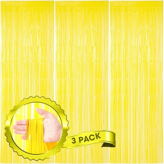 XIHAMA 3 Pack 3.3x8.2 Feet Gold Foil Fringe Backdrop Curtains, Tinsel Streamers Birthday Party Decorations, Fringe Backdrop for Graduation, Baby Shower, Gender Reveal, Disco Party