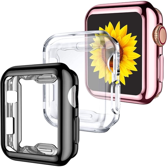 XIHAMA 3-Pack for 38/40/41/42/44/45mm Apple Watch Case, Soft HD High-Sensitivity Screen Protector with TPU All-Around Drop-Proof Bumper Case for iWatch Series 3/2/1