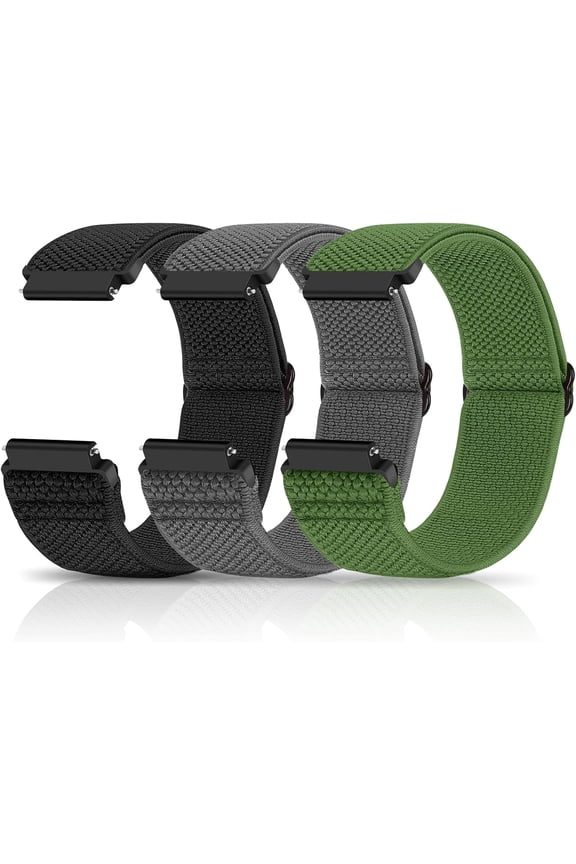 3 Pack Compatible with 18mm 19mm 20mm 22mm Watch Bands Quick Release Replacement Wristband, Adjustable Stretchy Nylon Solo Loop Straps Fabric Braided Sport Elastic Bands for Men Women