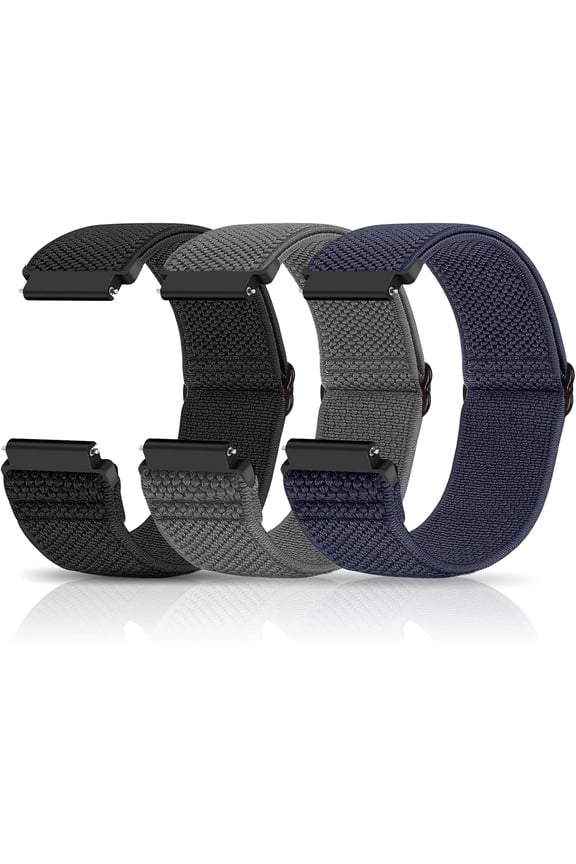 3 Pack Compatible with 18mm 19mm 20mm 22mm Watch Bands Quick Release Replacement Wristband, Adjustable Stretchy Nylon Solo Loop Straps Fabric Braided Sport Elastic Bands for Men Women