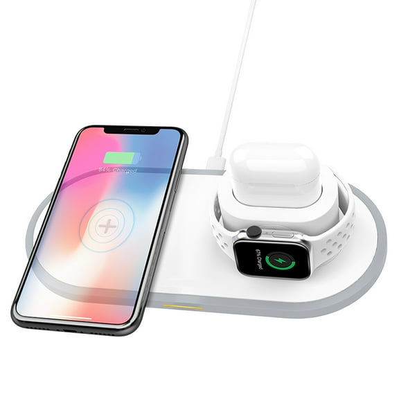 XIHAMA 3-in-1 Wireless Charging Station, 15W Fast Charger Stand for Phone/Watch/Earbuds, Non-Slip Pad with LED Indicator, ABS+PC Compact Design for Office/Bedside