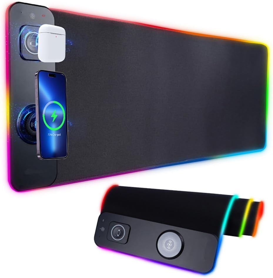 XIHAMA 3 in1 Wireless Charging RGB Gaming Mouse PAD, 15W 10 Light Modes, 800*300*4mm LED Magnetic Wireless Charging Mouse, Pad Desk Pad, Illuminated Mouse Pad for Ql Wireless Standard Phones/Watches