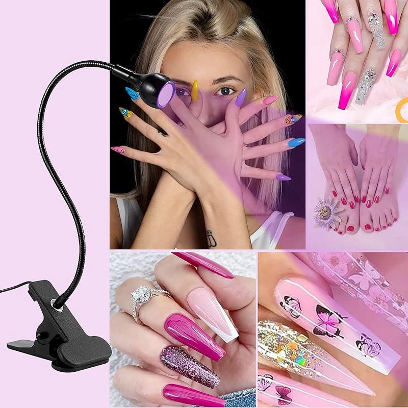 XIHAMA 3W mini UV nail lamp with 360° rotating clamp for fast-drying American gel
