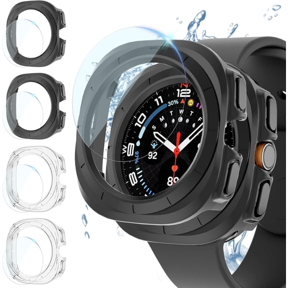 XIHAMA (4+4 Pack) Shell and Film All-in-One Protective Case for Samsung Galaxy Watch 7 Ultra 47mm, HD Anti-fog Tempered Glass PC Protective Film Face Cover for Galaxy Watch Ultra 47mm, Unisex