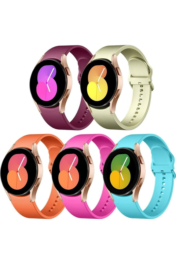 5 Pack Bands Compatible with Galaxy Watch 7 6 5 4 Band 40mm 44mm/ Galaxy Watch 6 4 Classic Band 43mm 47mm 46mm 42mm/Watch 5 pro 45mm,Active 2 Band, 20mm Band Soft Silicone Sport Band Women Men