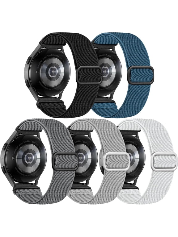 5 Pack Stretchy Bands Compatible with Samsung Galaxy Watch 7 6 5 4 FE Band 40mm 44mm 45mm/Watch 6 4 Classic 4 42mm 46mm 43mm 47mm/Active 2,20mm Soft Nylon Solo Loop Band Elastic Strap
