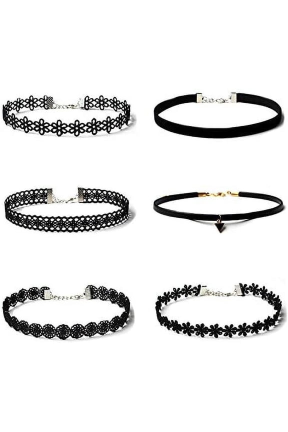 6 PCS Necklaces Black Velvet Choker Set Classic Gothic Tattoo Lace Chokers