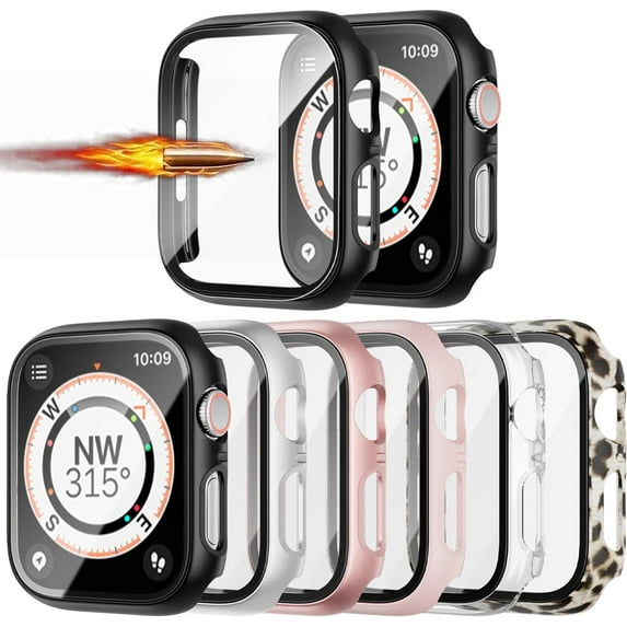 XIHAMA 6-Pack For Apple Watch SE Series 6/5/4 40/42/41/44/45mm Case with Tempered Glass Screen Protector, Ultra-Thin Protective Bumper, Full Hard PC Case, HD Ultra-Thin Case