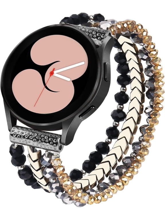 Beaded Boho Bracelet for Samsung Galaxy Watch 7/6/5/4 40/44mm Strap/Active 2 Watch 4 Classic 42mm Strap Women, 20mm Handmade Cute Elastic Crystal Beaded Bracelet