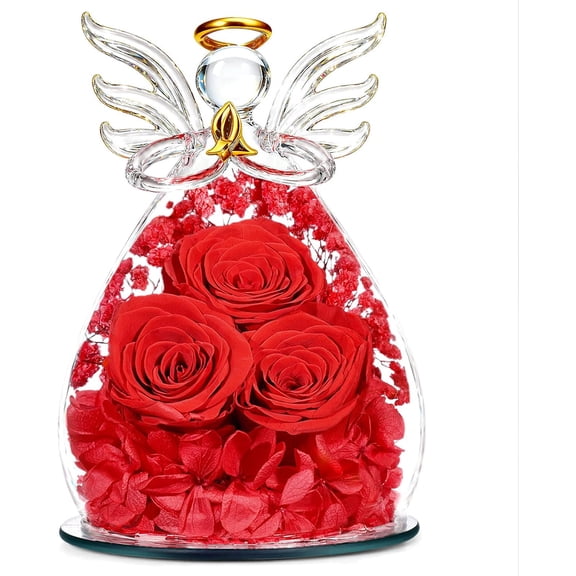 XIHAMA Birthday Gifts for Mom Women, Preserved Real Rose in Glass Angel Figurine, Forever Flower Gift for Anniversary, Christian Present for Grandma Wife Mother from Daughter Son