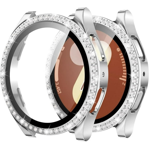 XIHAMA Bling Case Designed for Samsung Galaxy Watch 7 Screen Protector 40/44mm Accessories - Glitter Diamond Protective Shield with Tempered Glass Film