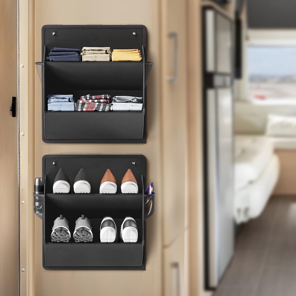 XIHAMA Campervan storage - 2 pieces, Adhesive tape shelf holder with deep pockets - Grey