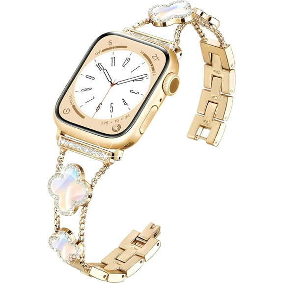 XIHAMA Clover Band for Apple Watch Band 46mm 45mm 44mm 42mm 49mm, Lightweight for Women, Easy Adjustable Bracelet, Shiny Diamond Metal Strap for iWatch Series 10 9 8 7 6 5 4 3 2 1 SE Ultra