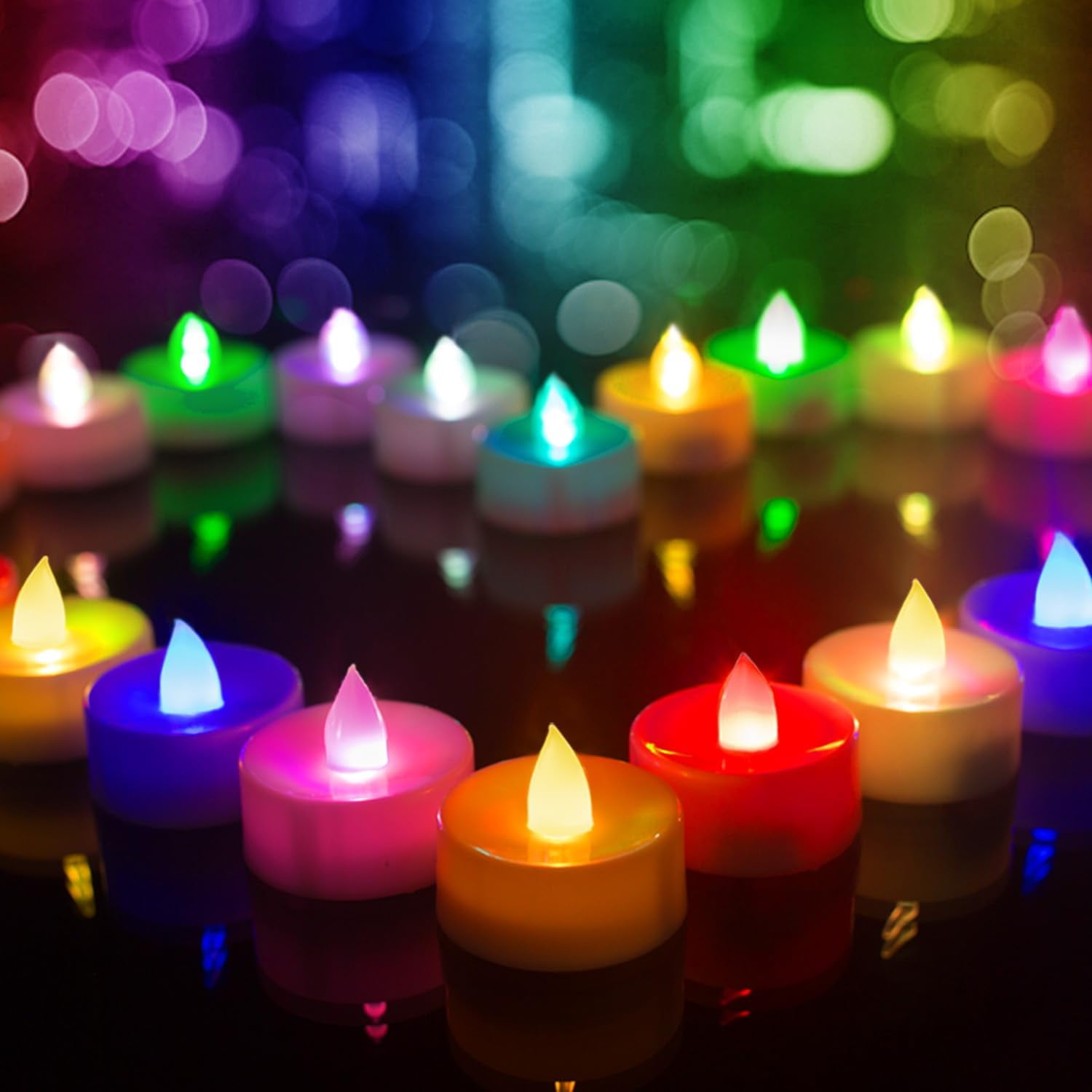 Color Changing LED Flameless Tealight Candles with White Base, 24 Pack