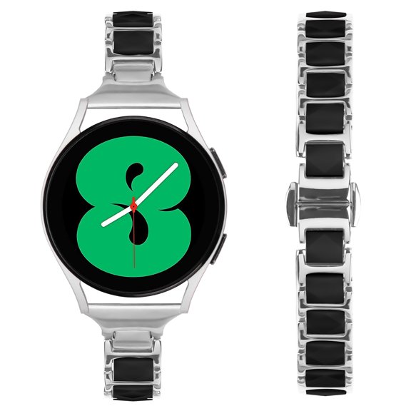 XIHAMA Compatible with Samsung Galaxy Watch 7/6, Premium Stainless Steel Metal Watch Band, 20mm Tapered Bracelet with Fold Clasp (Two-Tone Black/Pink)