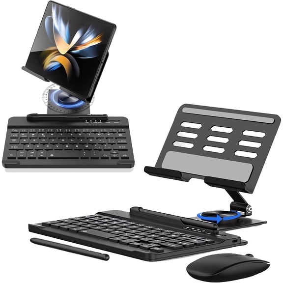 XIHAMA Compatible for Samsung Galaxy Z Fold 6 5 4 Stand and Keyboard Mouse, Portable Mini Bluetooth Keyboard, Foldable Adjustable Tablet Stand Holder for Desk, with Wireless Mouse and Pen