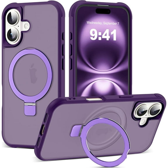 XIHAMA Compatible with iPhone 16 Pro Case with Invisible Magnetic O-Ring Stand Military-Grade Translucent Case for iPhone 16 Pro 6.3" [Compatible with Mag-Safe] [Great Grip Feeling]
