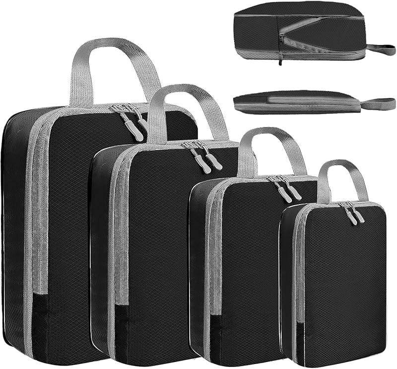 XIHAMA Compression packing cubes - 4 pieces, ultralight suitcase organizer, black